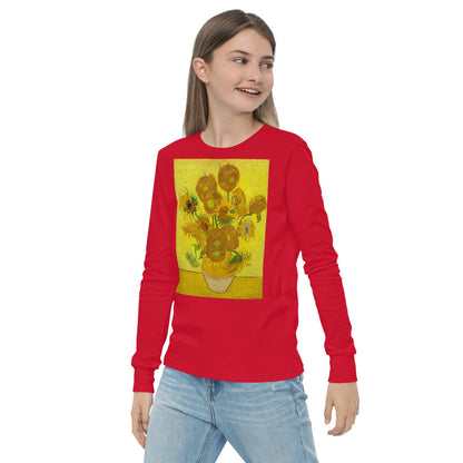 Premium Soft Long Sleeve - van Gogh: 12 Sunflowers in a Vase with Yellow Background