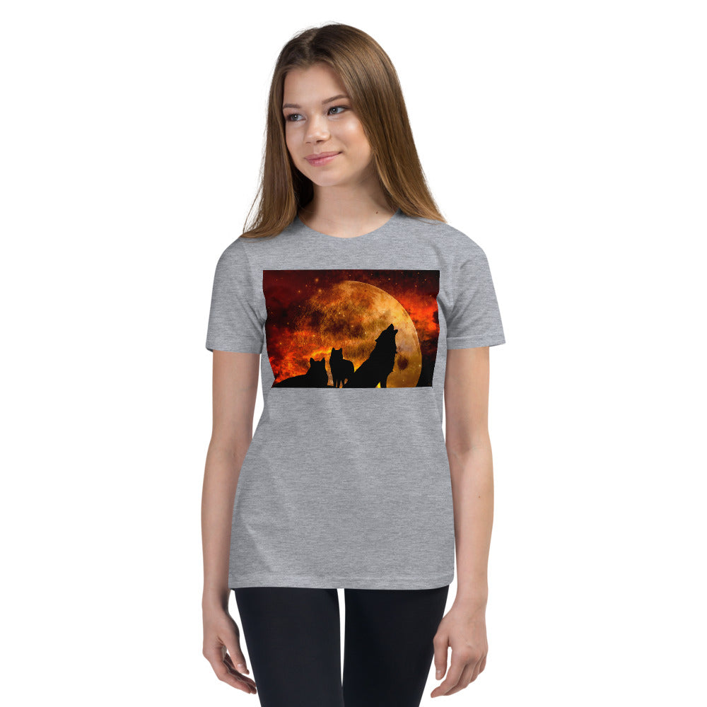 Premium Soft Crew Neck - Wolves Howling in Orange Moonlight