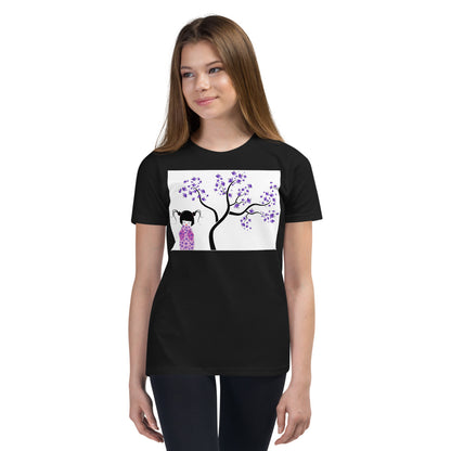 Premium Soft Crew Neck - Kokeshi Doll with Purple Flowers