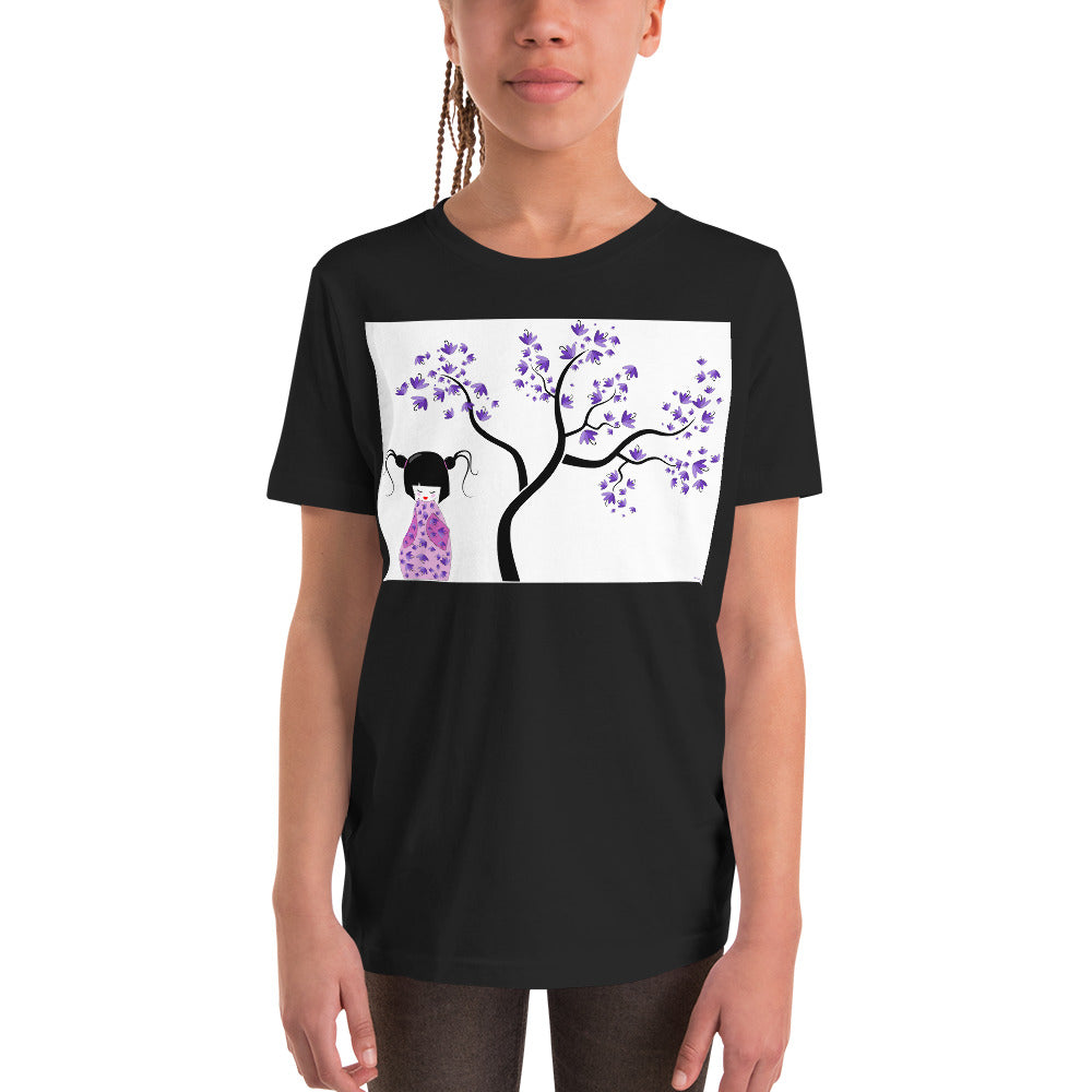 Premium Soft Crew Neck - Kokeshi Doll with Purple Flowers