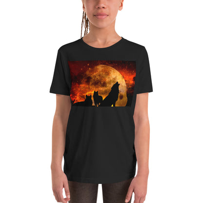 Premium Soft Crew Neck - Wolves Howling in Orange Moonlight