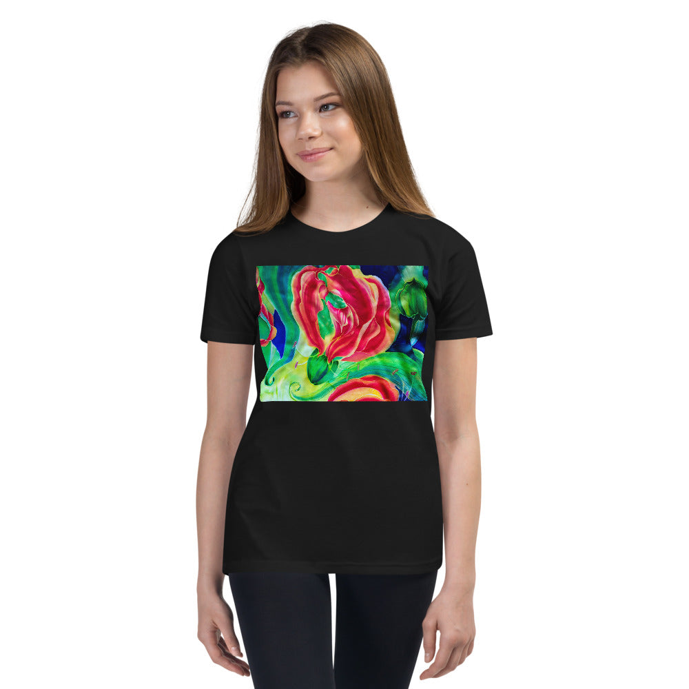 Premium Soft Crew Neck - Red Flower Watercolor #2