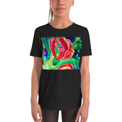 Premium Soft Crew Neck - Red Flower Watercolor #2