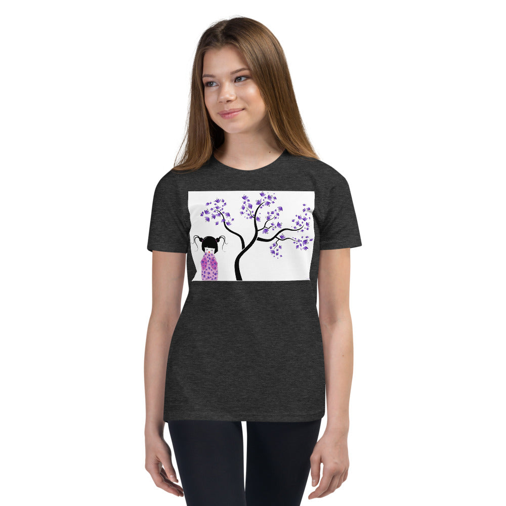 Premium Soft Crew Neck - Kokeshi Doll with Purple Flowers