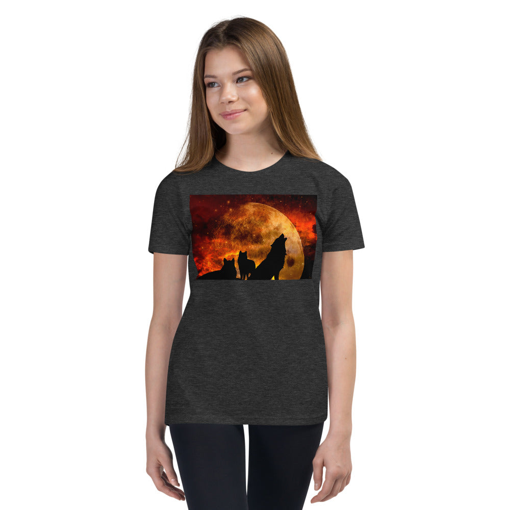 Premium Soft Crew Neck - Wolves Howling in Orange Moonlight