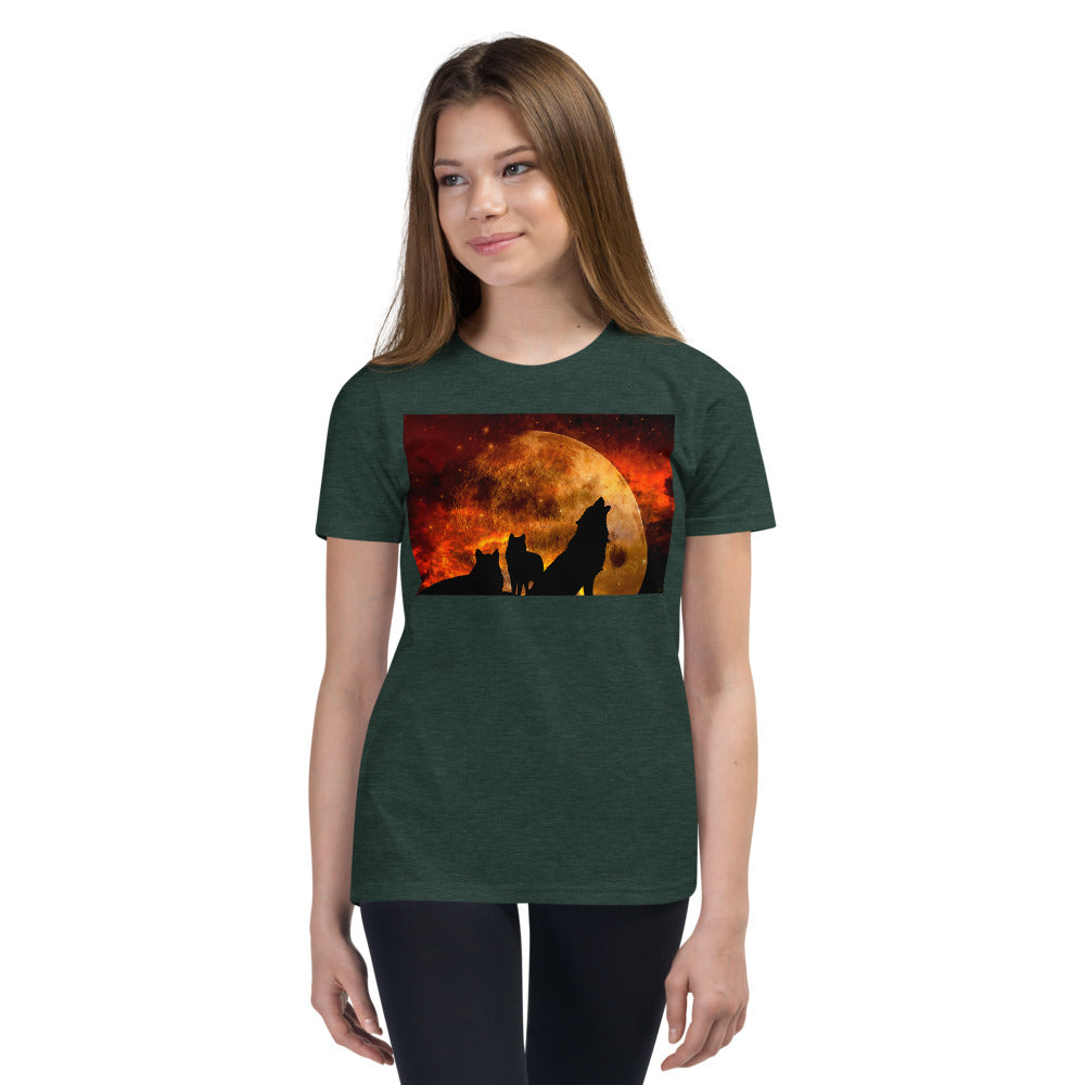 Premium Soft Crew Neck - Wolves Howling in Orange Moonlight