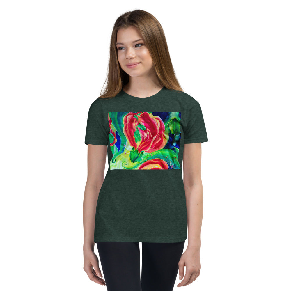 Premium Soft Crew Neck - Red Flower Watercolor #2