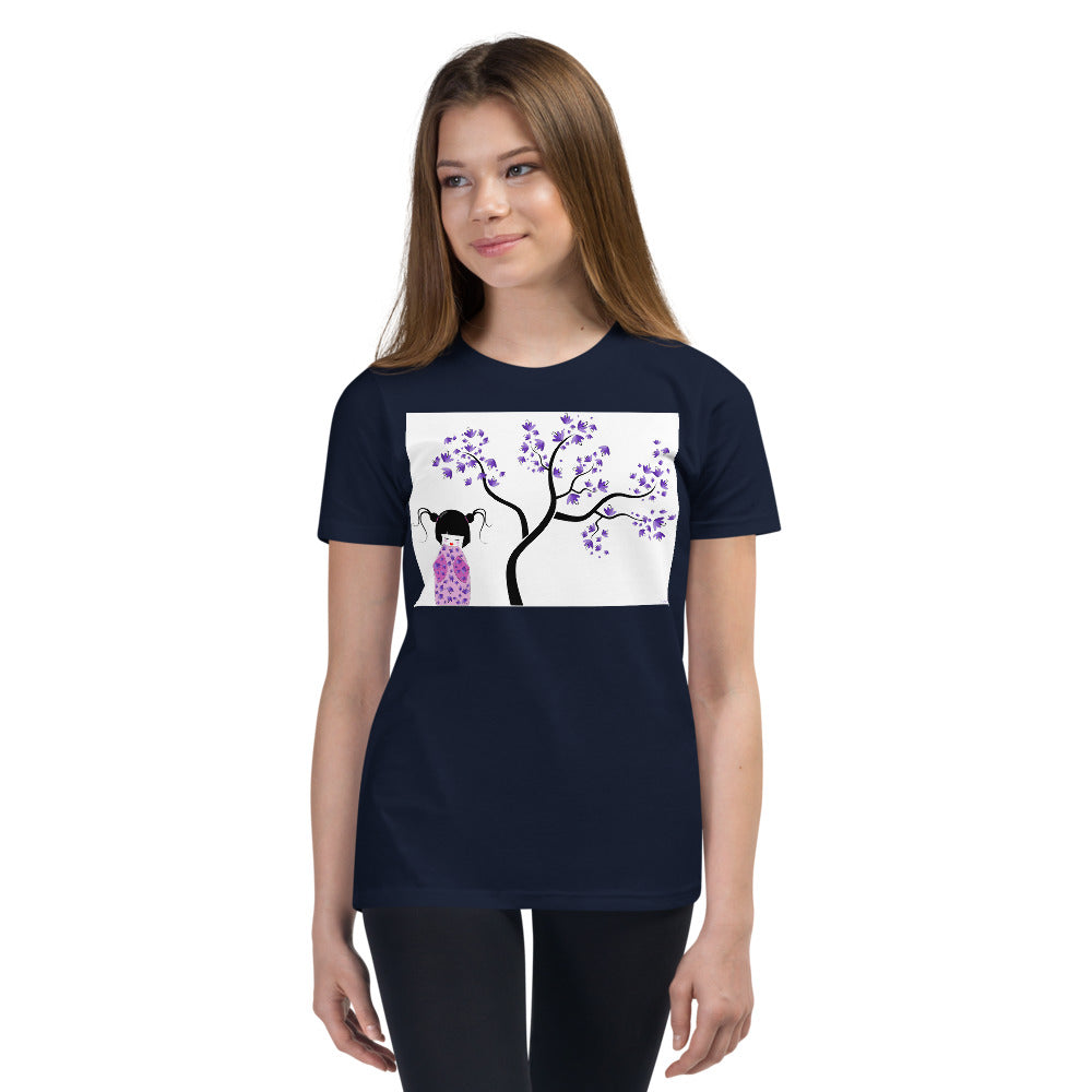 Premium Soft Crew Neck - Kokeshi Doll with Purple Flowers