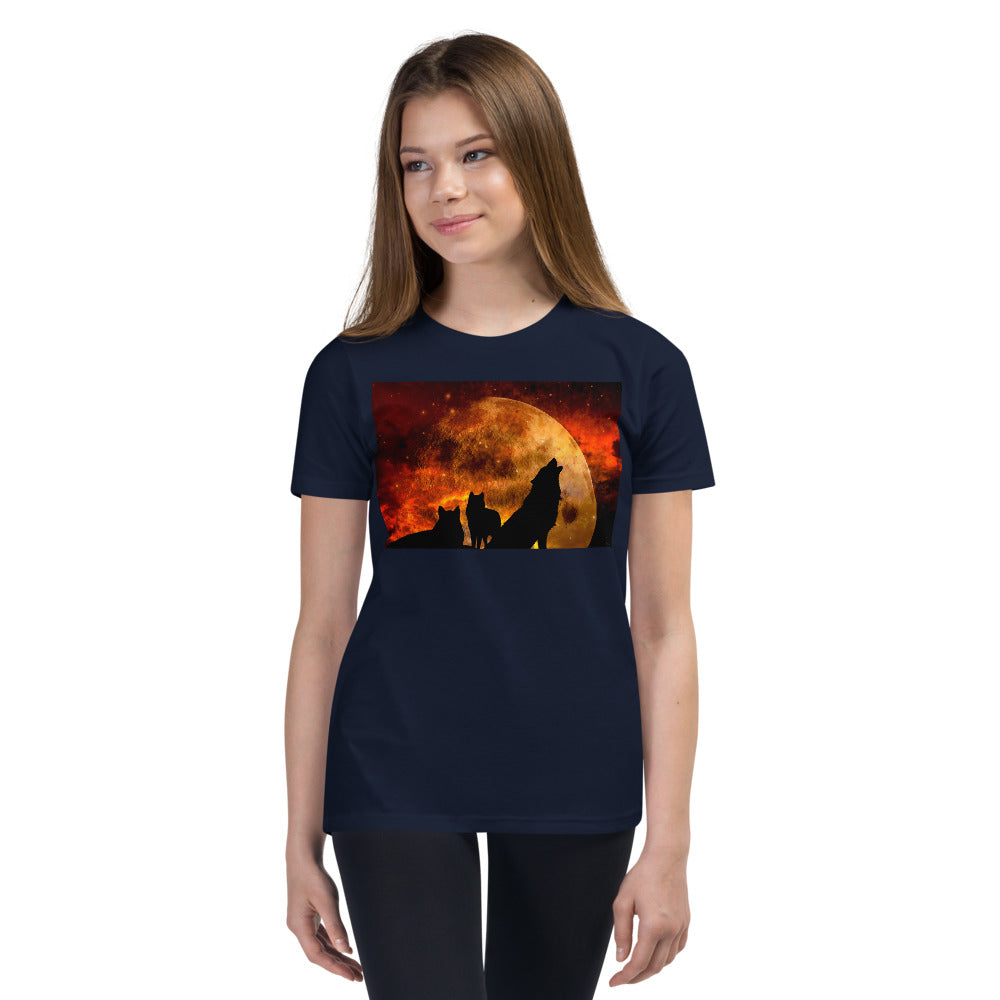 Premium Soft Crew Neck - Wolves Howling in Orange Moonlight