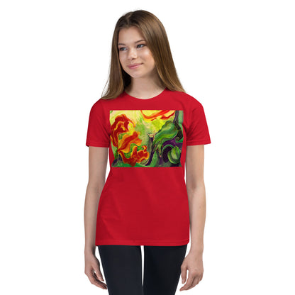 Premium Soft Crew Neck - Red Flower with Purple & Yellow