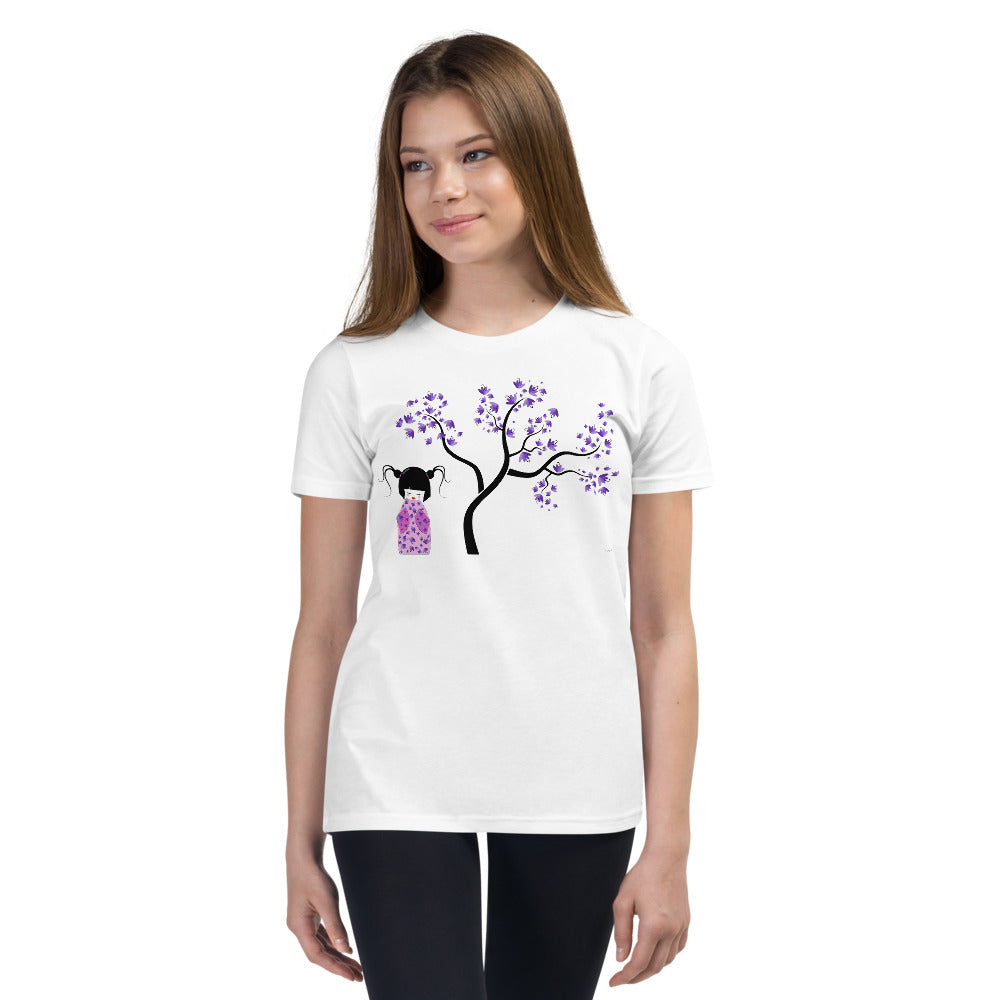 Premium Soft Crew Neck - Kokeshi Doll with Purple Flowers